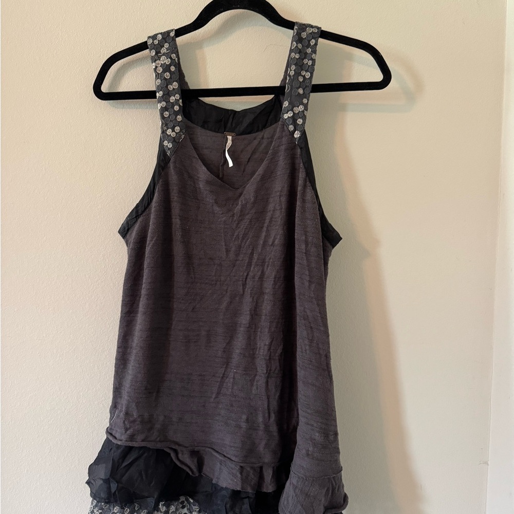 💫 Free People Gray Tank Top with Polka Dot  Straps